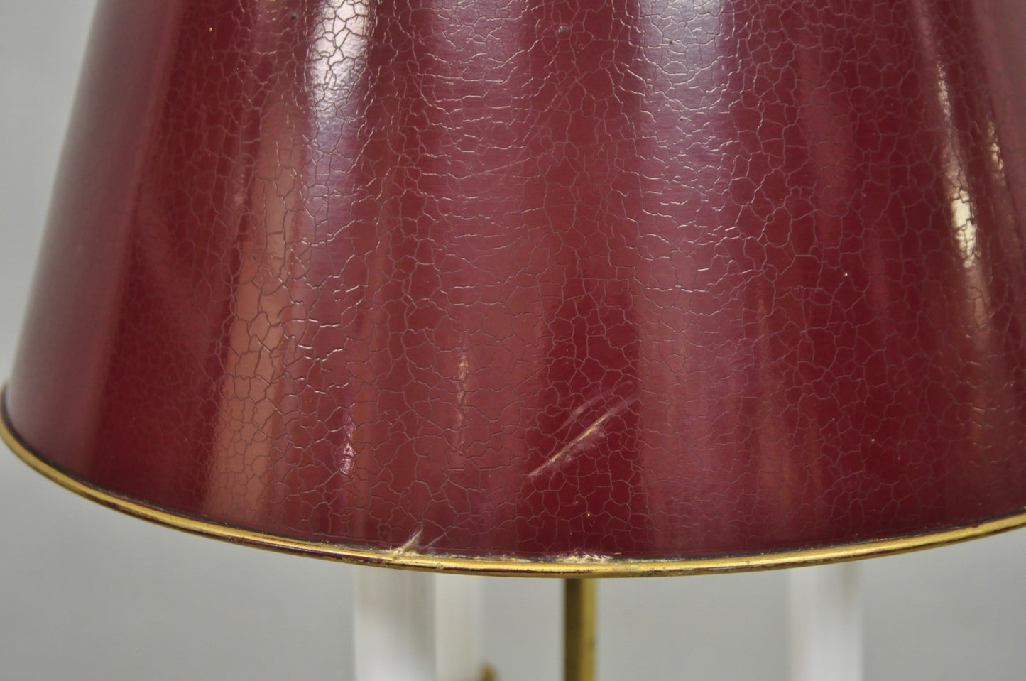 French Country Empire Brass Trumpet Arm Red Tole Shade Bouillotte Desk Lamp