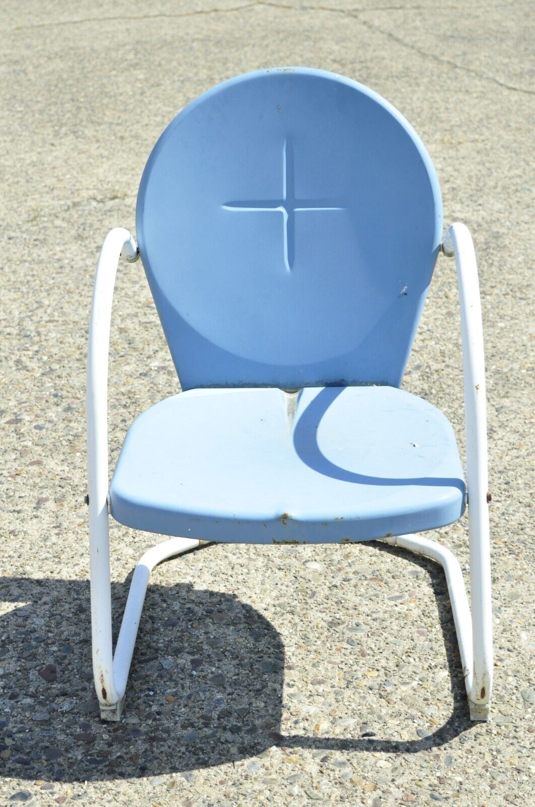 Antique Vintage Art Deco Steel Metal Blue Garden Patio Outdoor Chair
