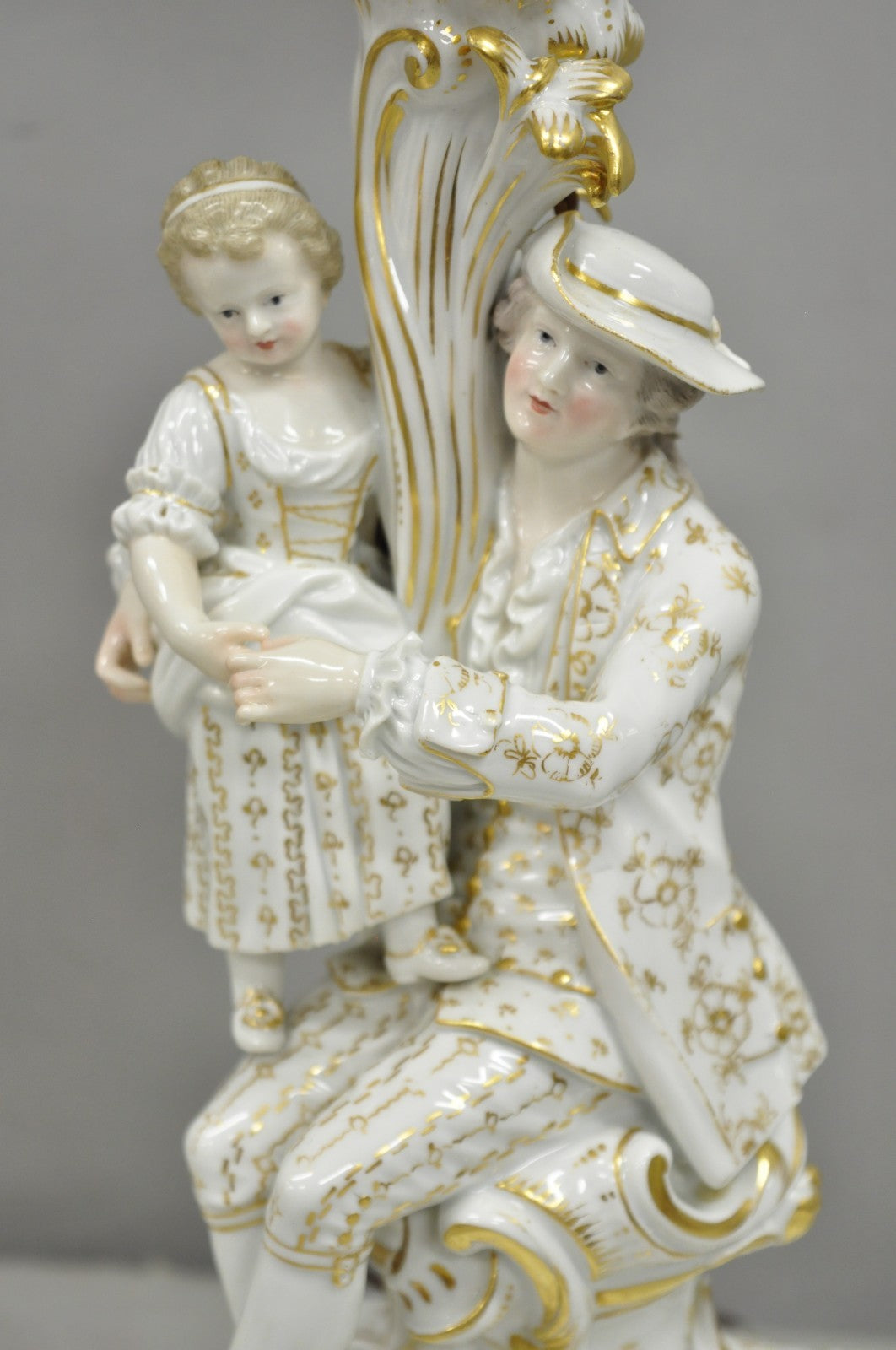 Antique Meissen Porcelain German Figural Lighted Candlestick Table Lamps - Pair