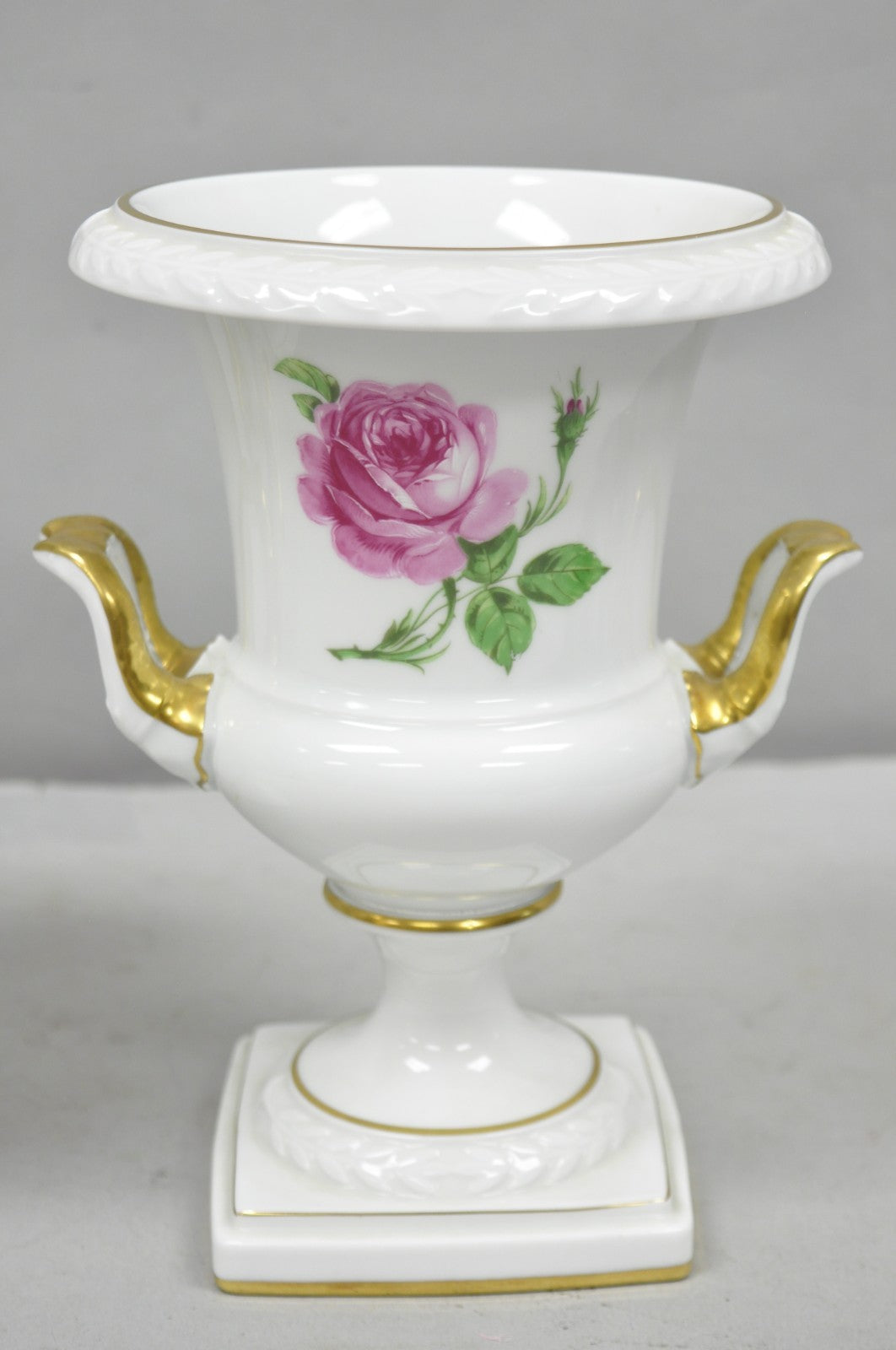 Alka Alboth & Kaiser Painted French Porcelain Pink Rose Trophy Cup Urn Vase Pair