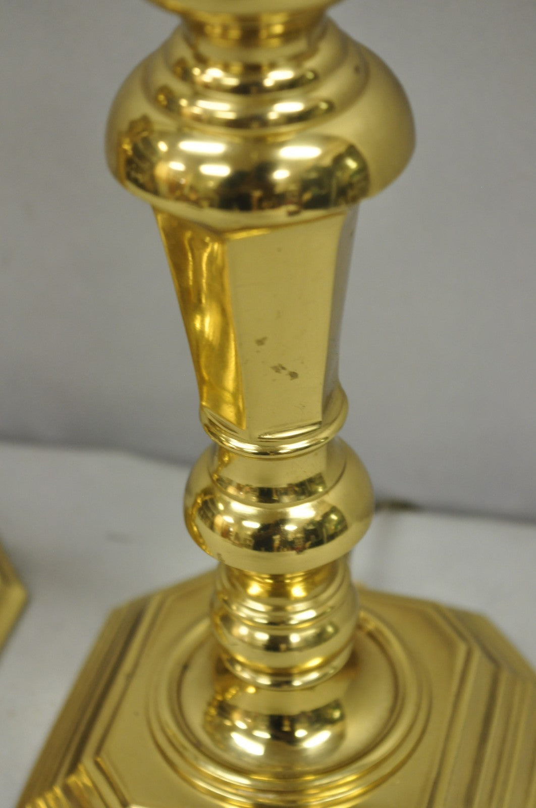 Vintage Federal Style Polished Brass Candlestick Small Vanity Table Lamps a Pair