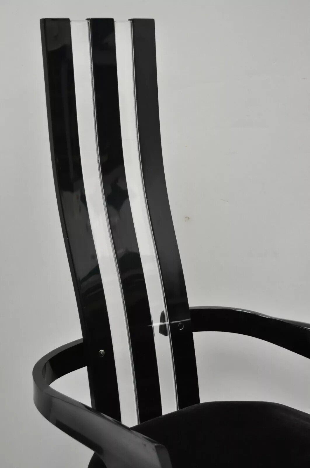 Vintage Black and Clear Lucite High Back Sculptural Dining Chairs - Set of 4