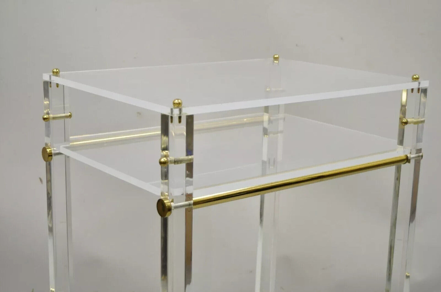 Vintage Mid Century Modern Lucite & Brass Rolling Bar Cart Tall Side Table