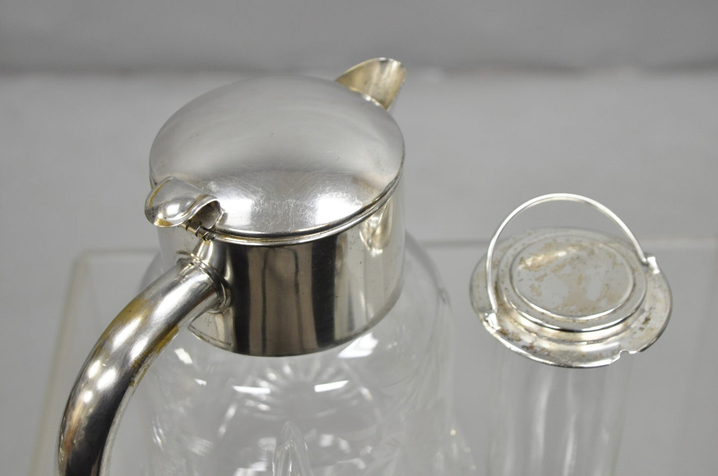 Antique Victorian German Silver Plated Cut Crystal Glass Lemonade Water Pitcher