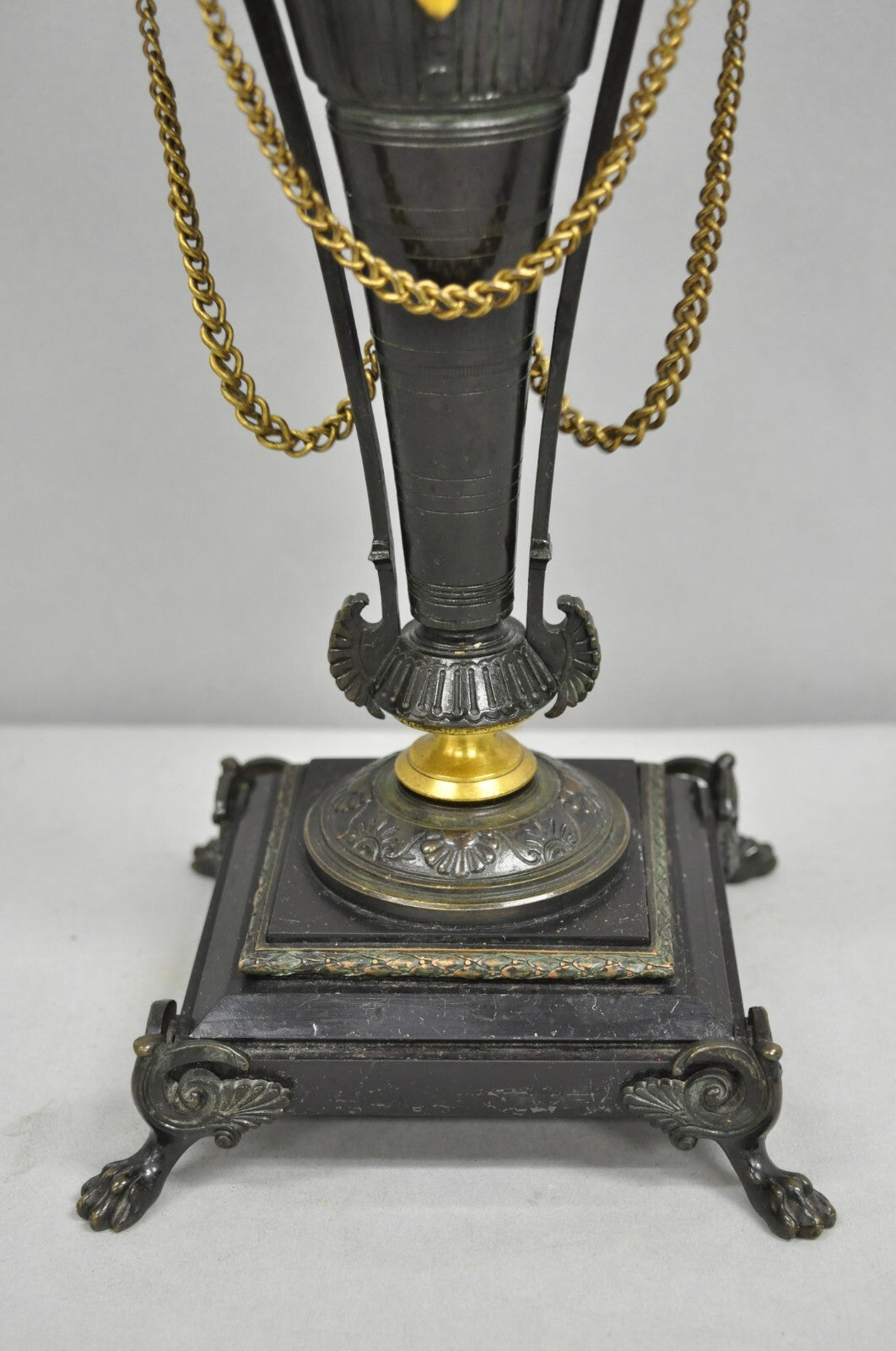 Antique French Empire Neoclassical Bronze & Marble Small Figural Table Lamp