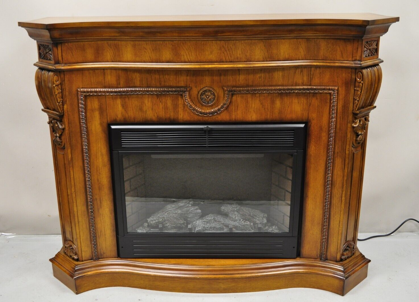 Twin Star International 62" Cherry Wood Empire Style Heater TV Stand Fireplace