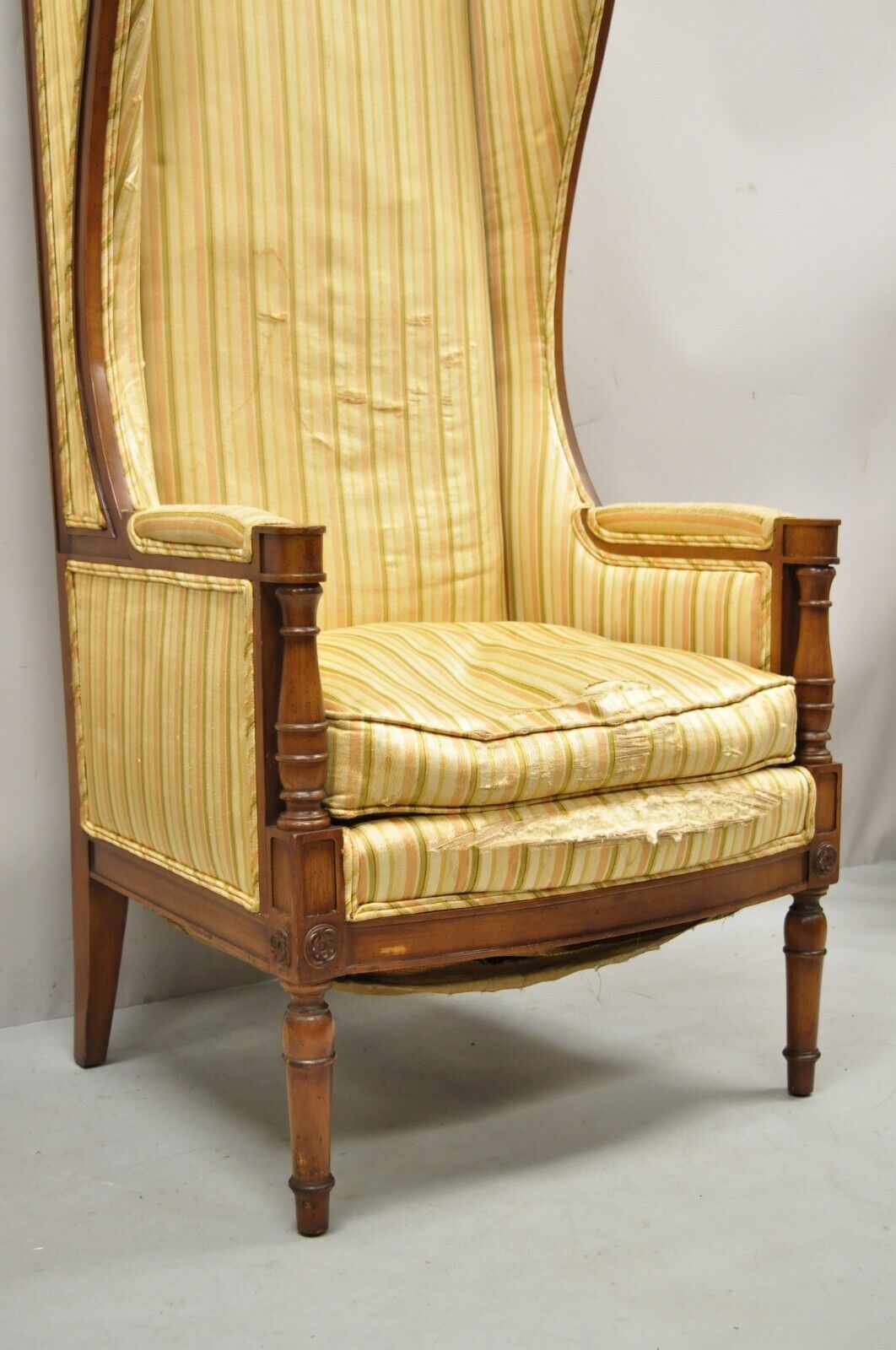 Vintage High Back French Hollywood Regency Stately Throne Lounge Arm Chair