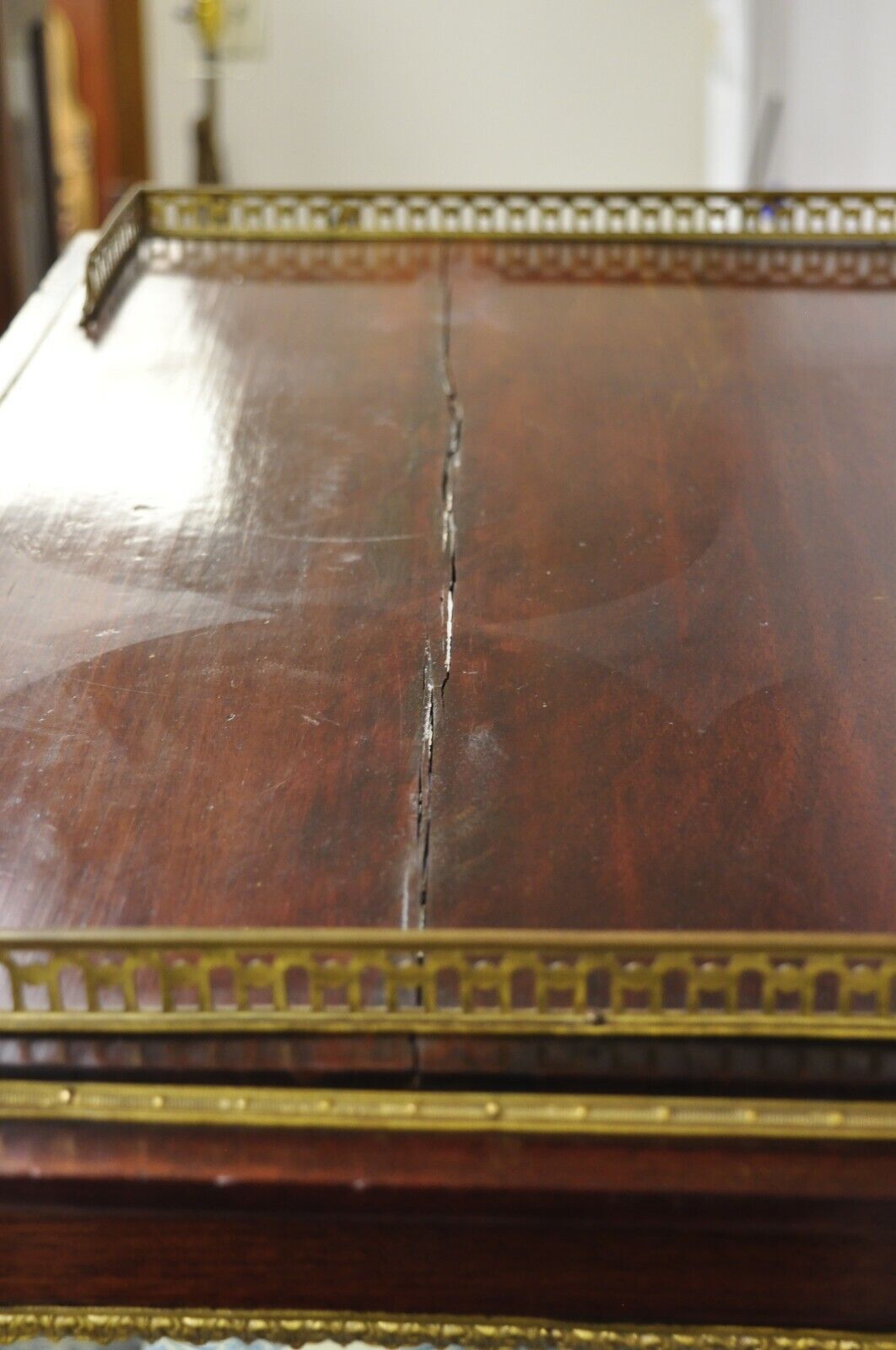 Antique French Louis XV Style Bronze Mount Hand Painted Curio Display Cabinet