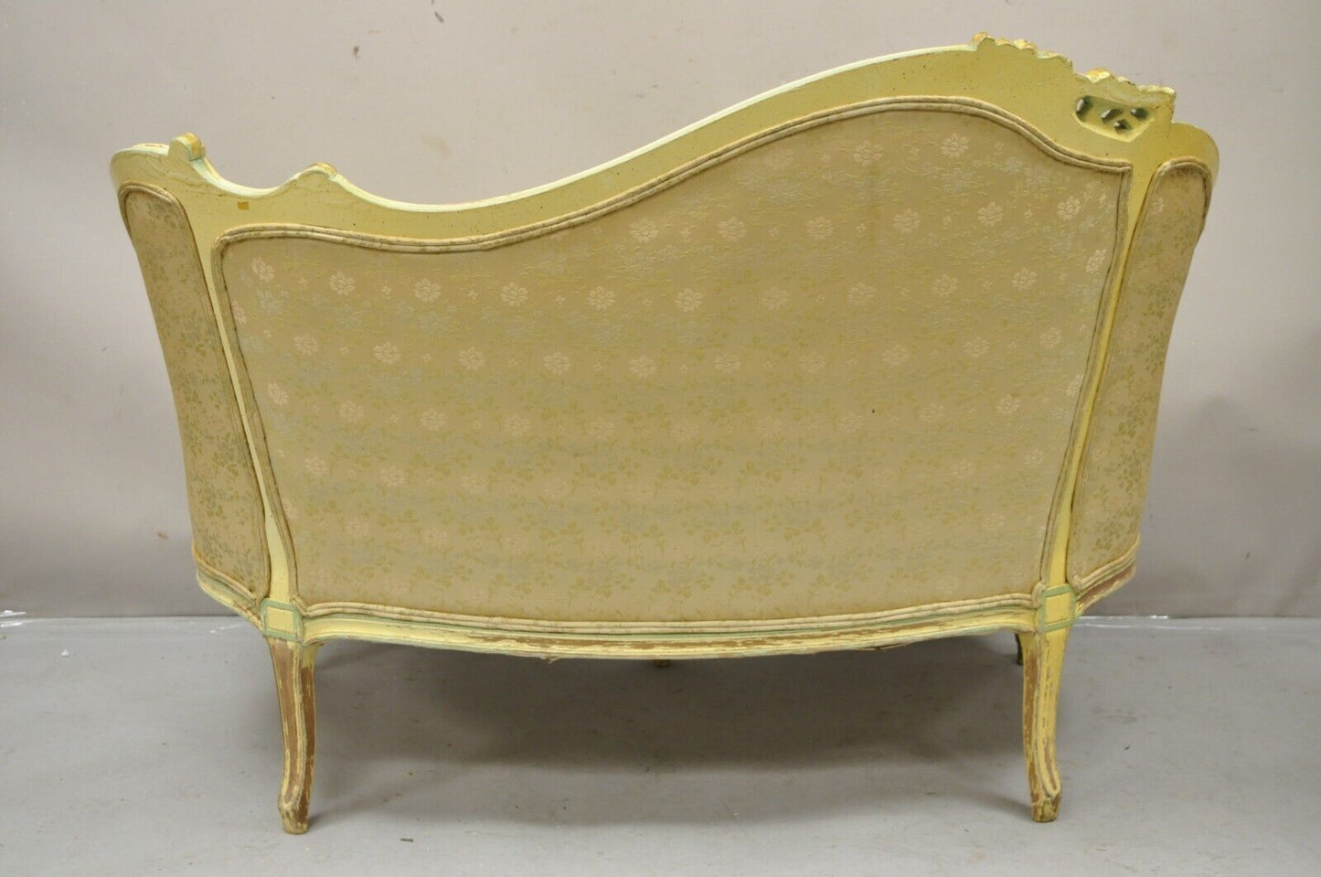 Vintage French Louis XV Rococo Style Yellow & Green Settee Loveseat Sofa