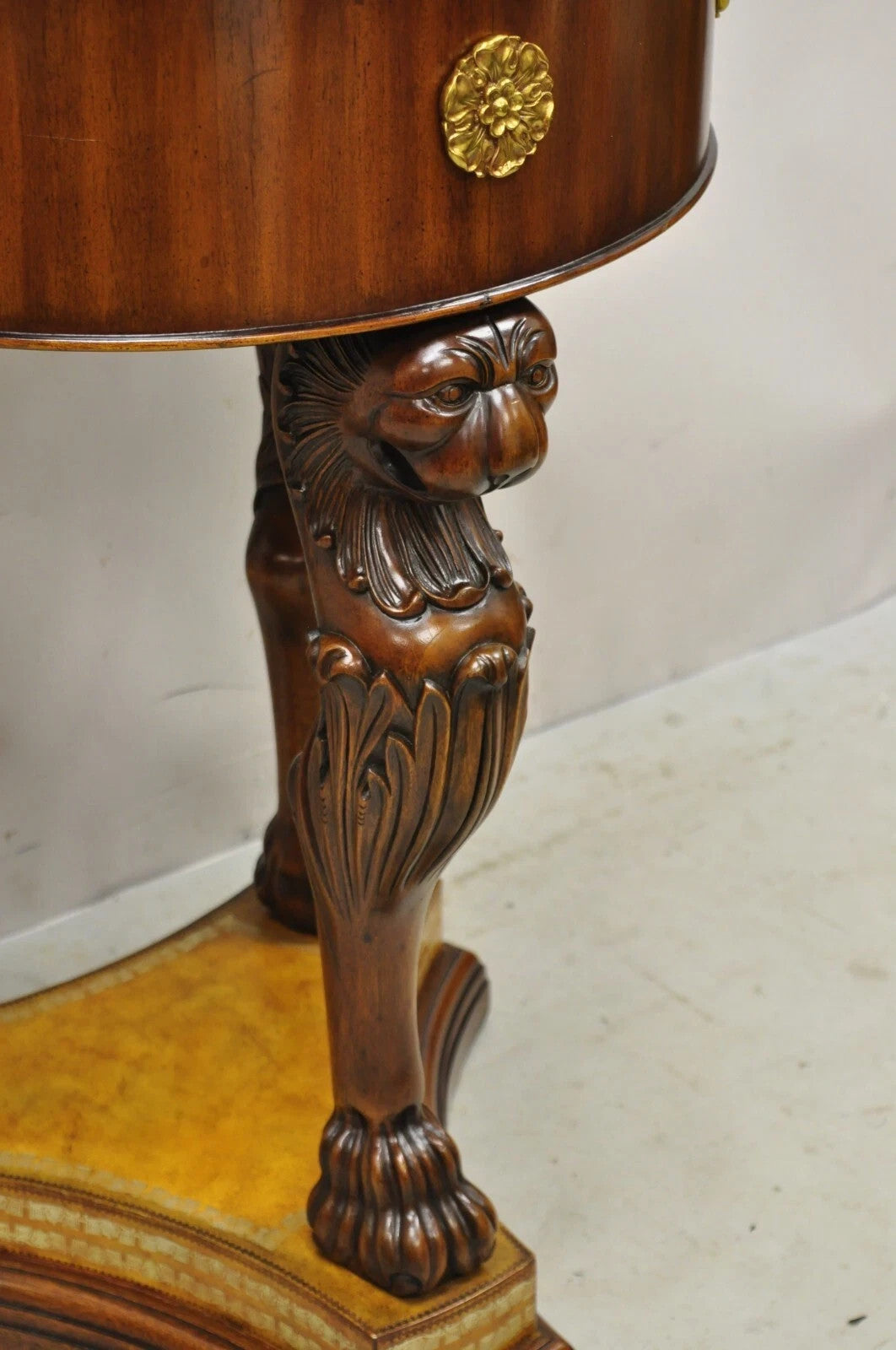 Maitland Smith Regency Style Mahogany Carved Lion Leather Base Cellarete Planter