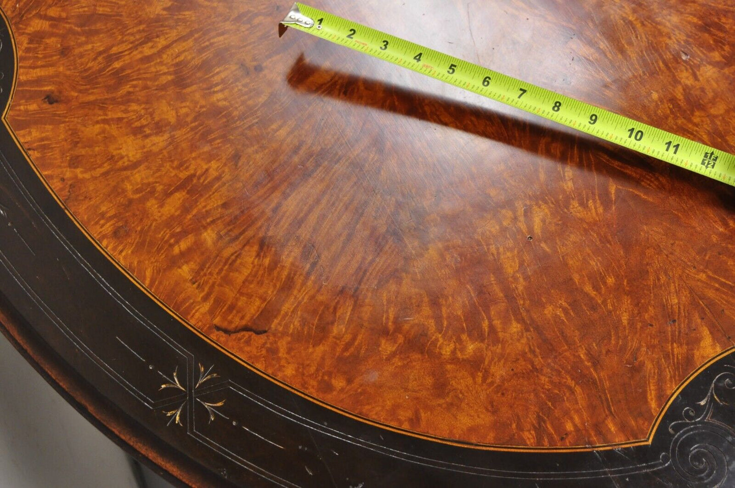 English Victorian Aesthetic Movement Ebony & Burr Walnut Oval Center Table