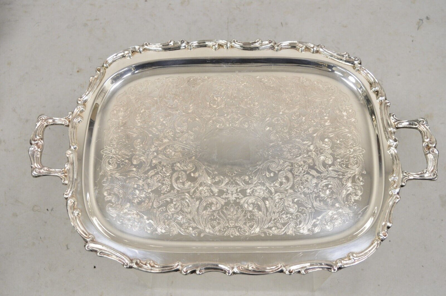 Vintage Leonard Regency Style Silver Plated Ornate Serving Platter Tray
