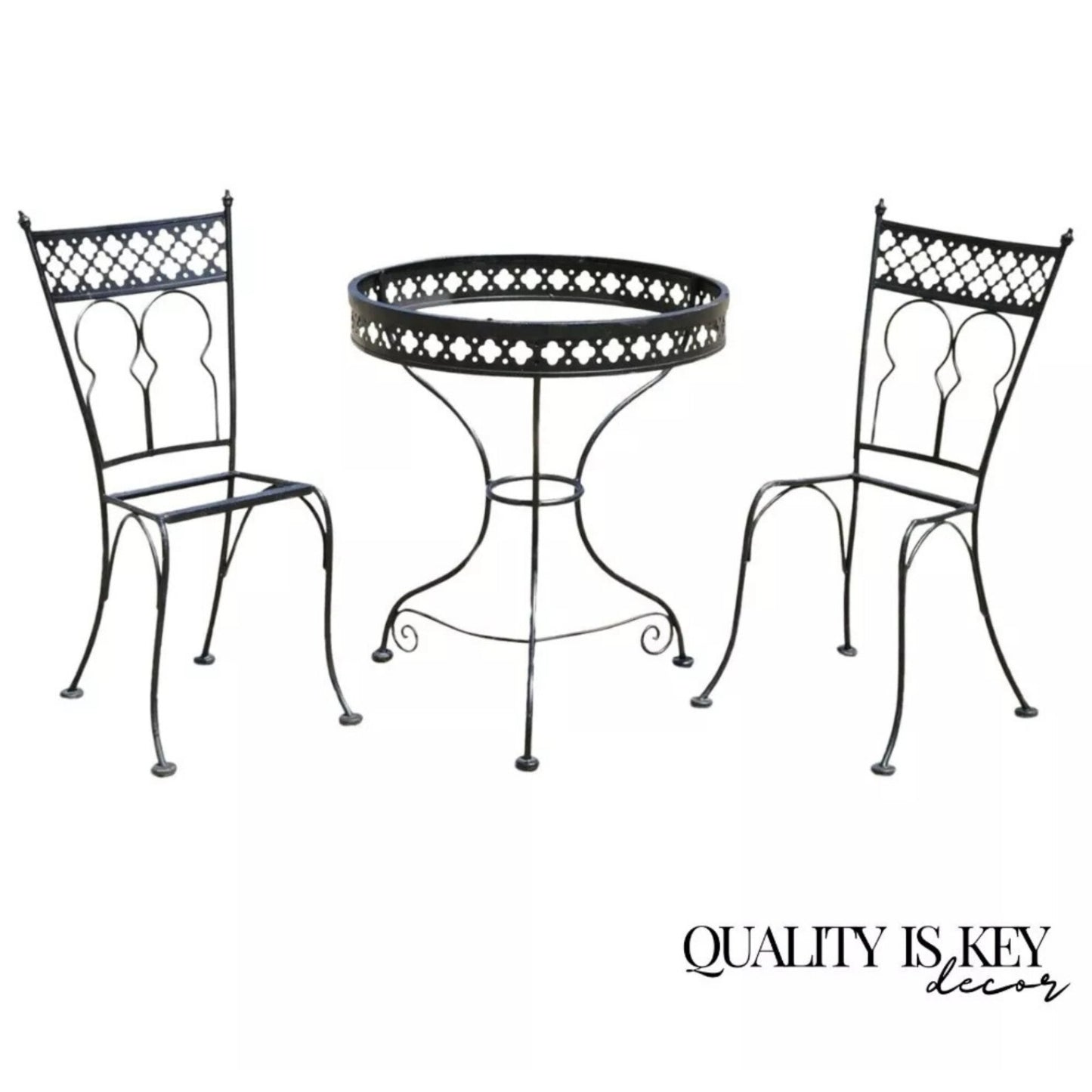 Vintage Salterini Style Wrought Iron Small Garden Patio Bistro Dining Set - 3 pc