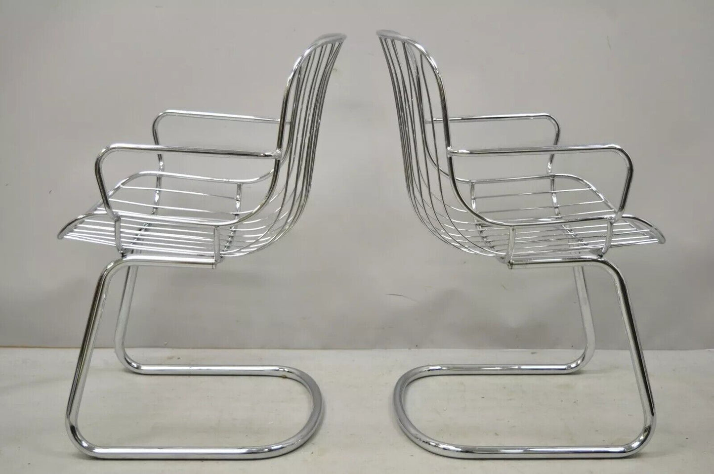 Mid Century Italian Modern Tubular Chrome Cantilever Dining Arm Chair - Set of 4