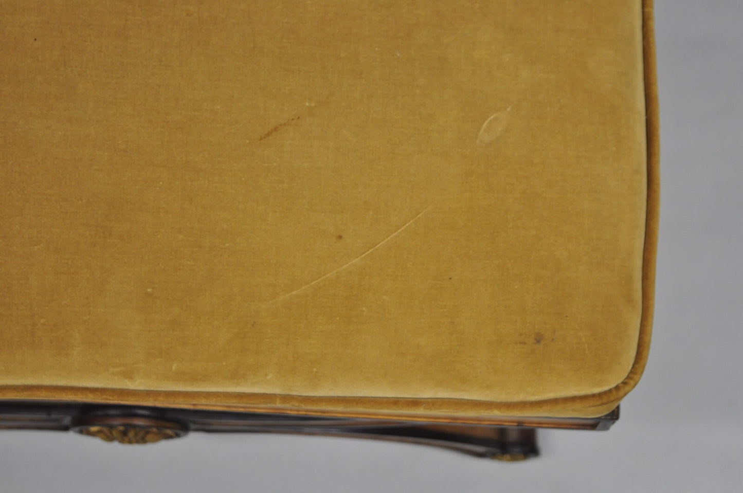 Vintage Italian Regency Style Curule Carved Walnut Upholstered X-Bench Stool
