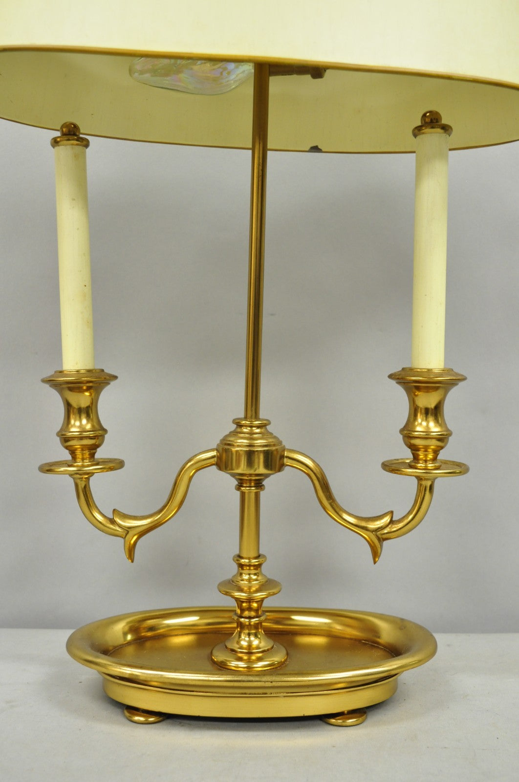 Vintage French Empire Brass Tole Metal Candlestick Bouillotte Desk Table Lamp