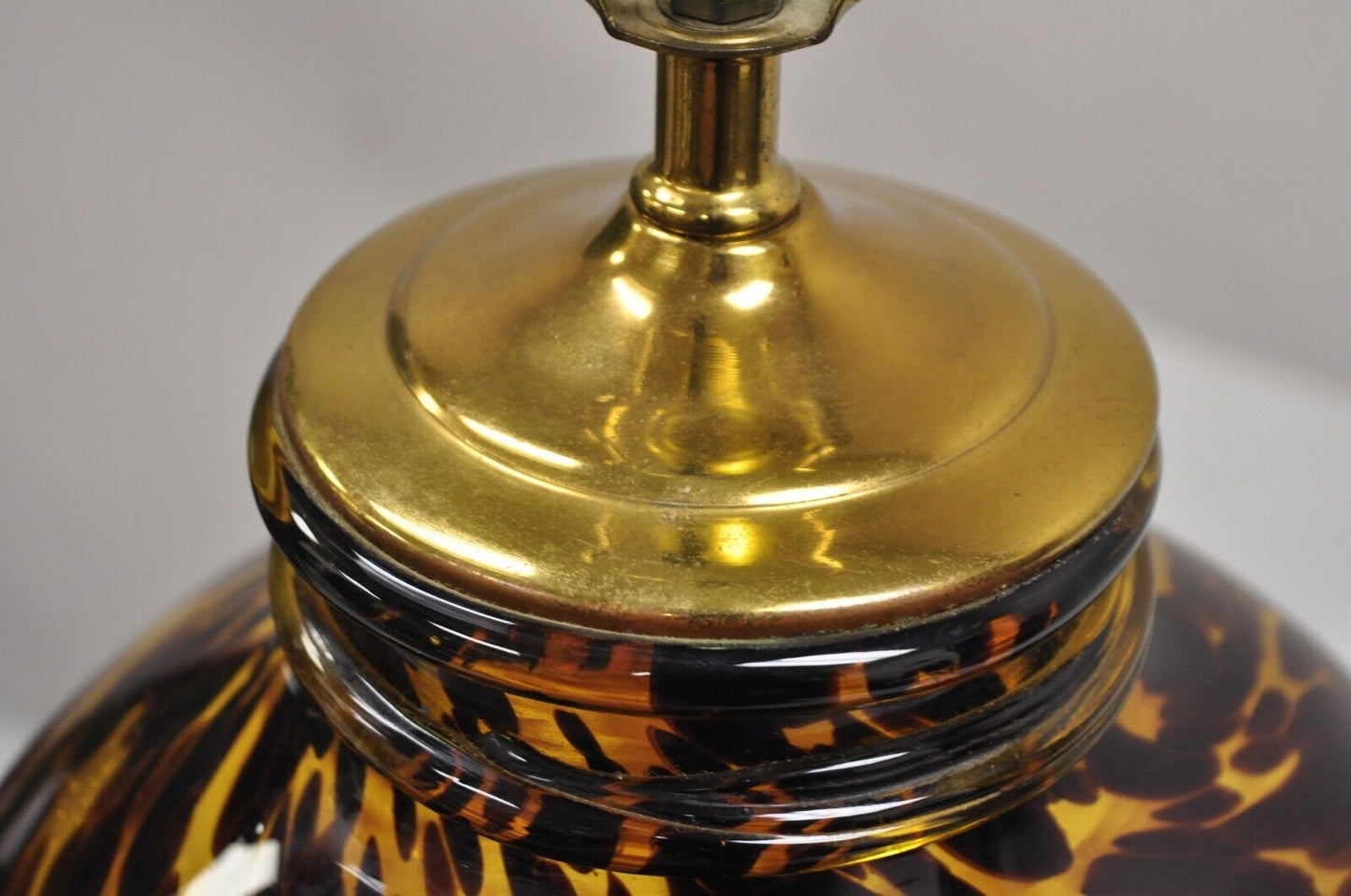 Vintage Chinoiserie Hollywood Regency Tortoise Shell Blown Glass Table Lamp