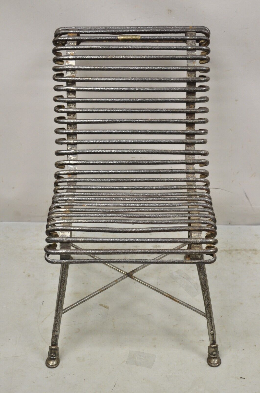 Antique French Wrought Cast Iron Spine Sauveur Arras Scrolling Garden Side Chair