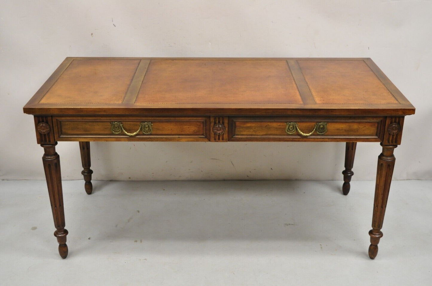 Vintage Baker French Provincial Louis XVI Brown Leather Top Walnut Writing Desk