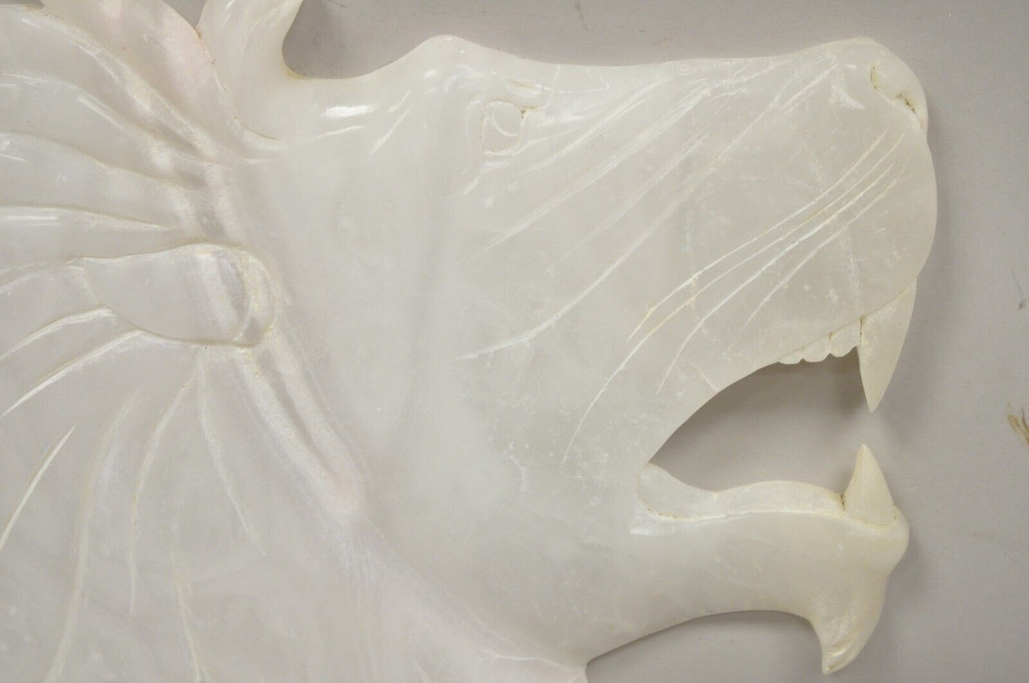 Vintage Italian Carved White Alabaster Lion Head Sculpture Statue Figure (B)