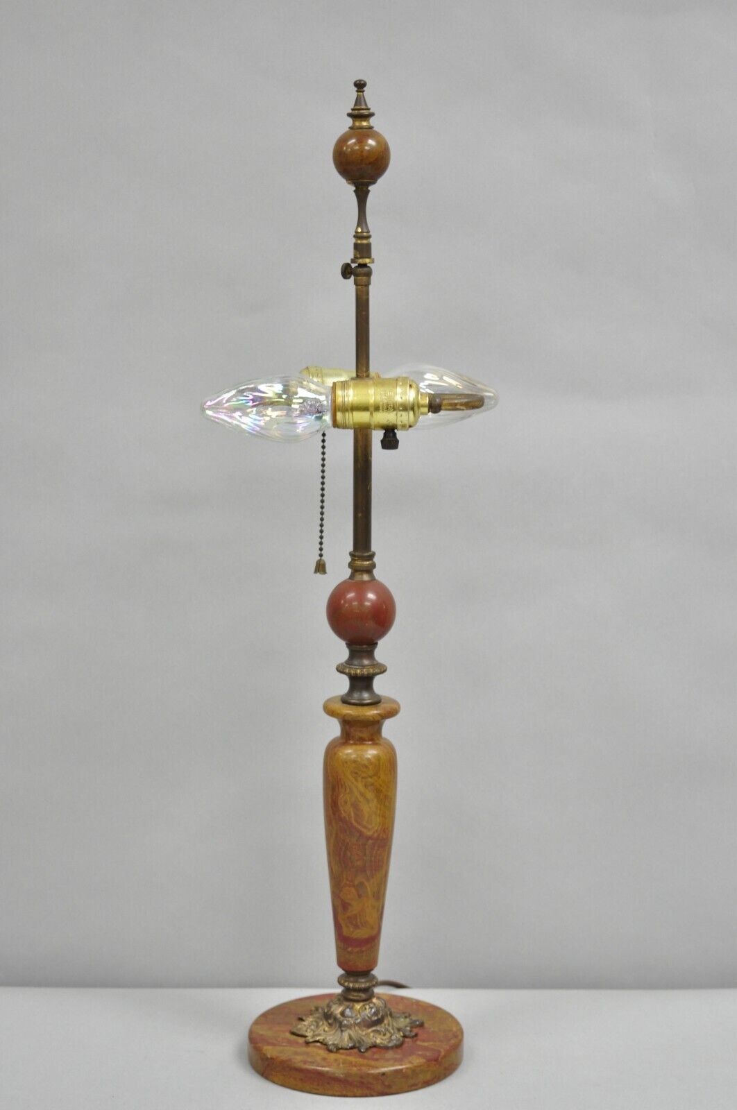 Antique Victorian Red Marble Column Parlor Table Lamp with Bronze Mounts