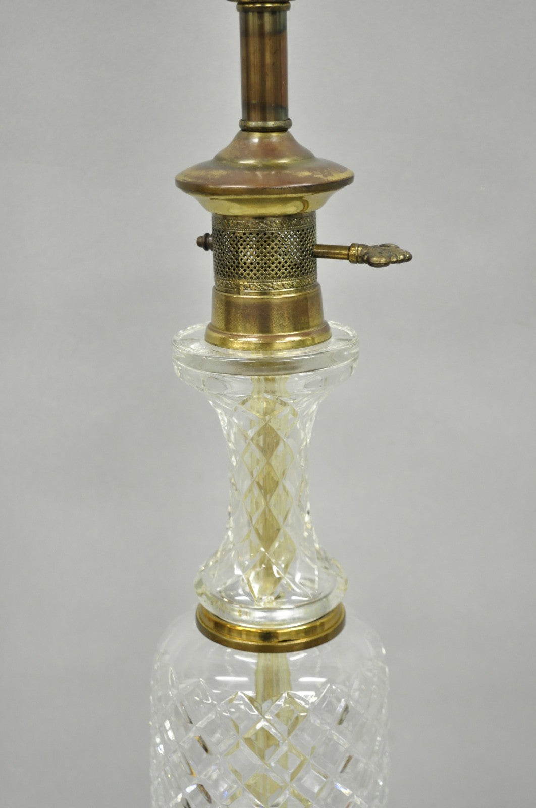 Vintage French Empire Style Crystal Glass Column Brass "Oil Lamp" Table Lamp