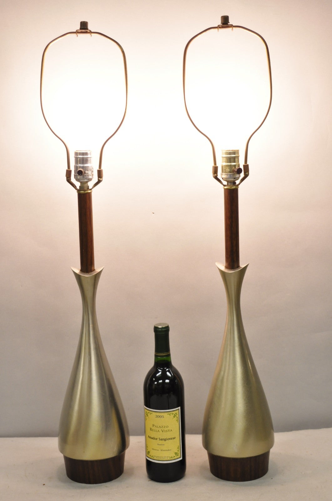 Vintage Mid Century Modern Sculptural Brushed Metal Table Lamps by Laurel - Pair