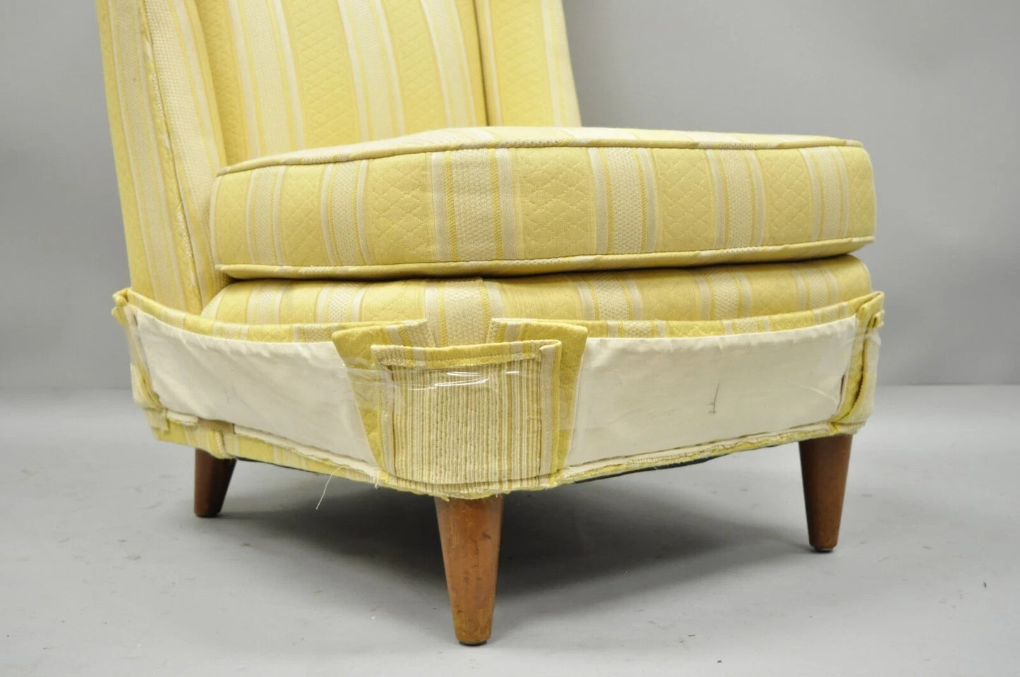 Paul Laszlo Mid Century Modern Upholstered Barrel Wing Back Slipper Lounge Chair