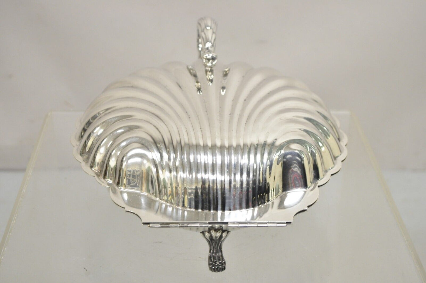 Vintage Regency Style Silver Plated Clam Shell Hinged Warmer Serving Platter