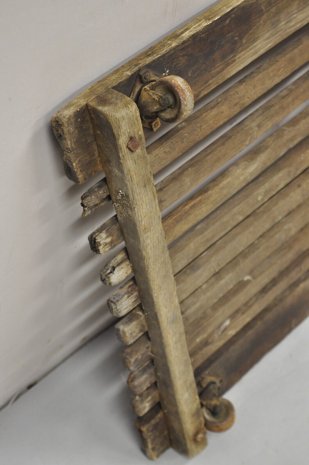 Antique Industrial Modern Wooden Slat Rolling Auto Mechanics Garage Creeper