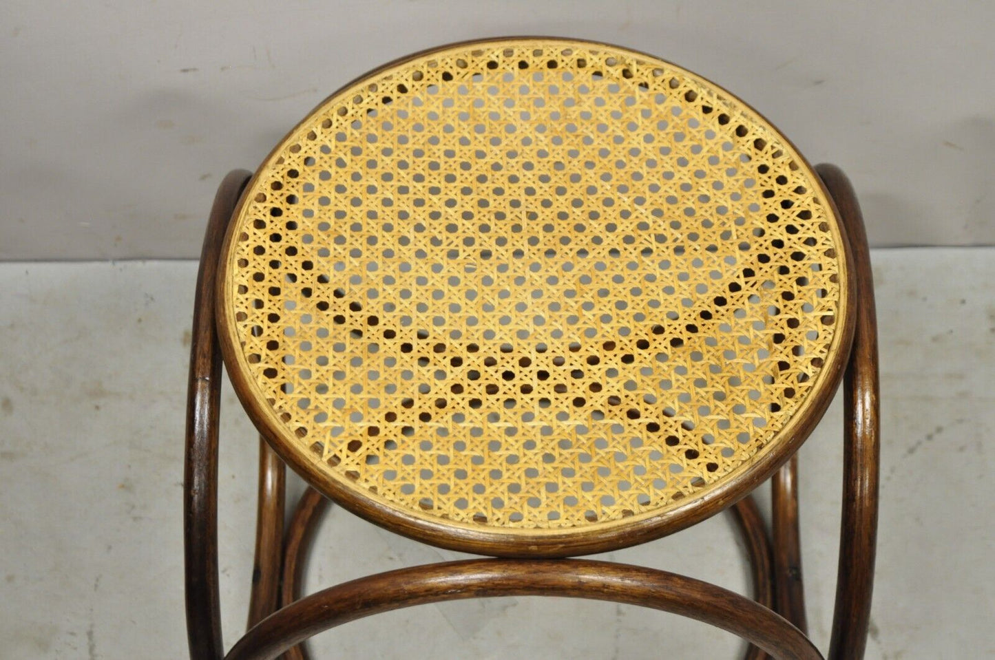 Vintage Mid Century Modern Thonet Bentwood Cane Seat Round Stool (B)