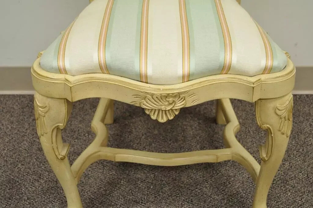 Vintage Swedish Rococo Italian Baroque Shell Carved Cream Painted Side Chair