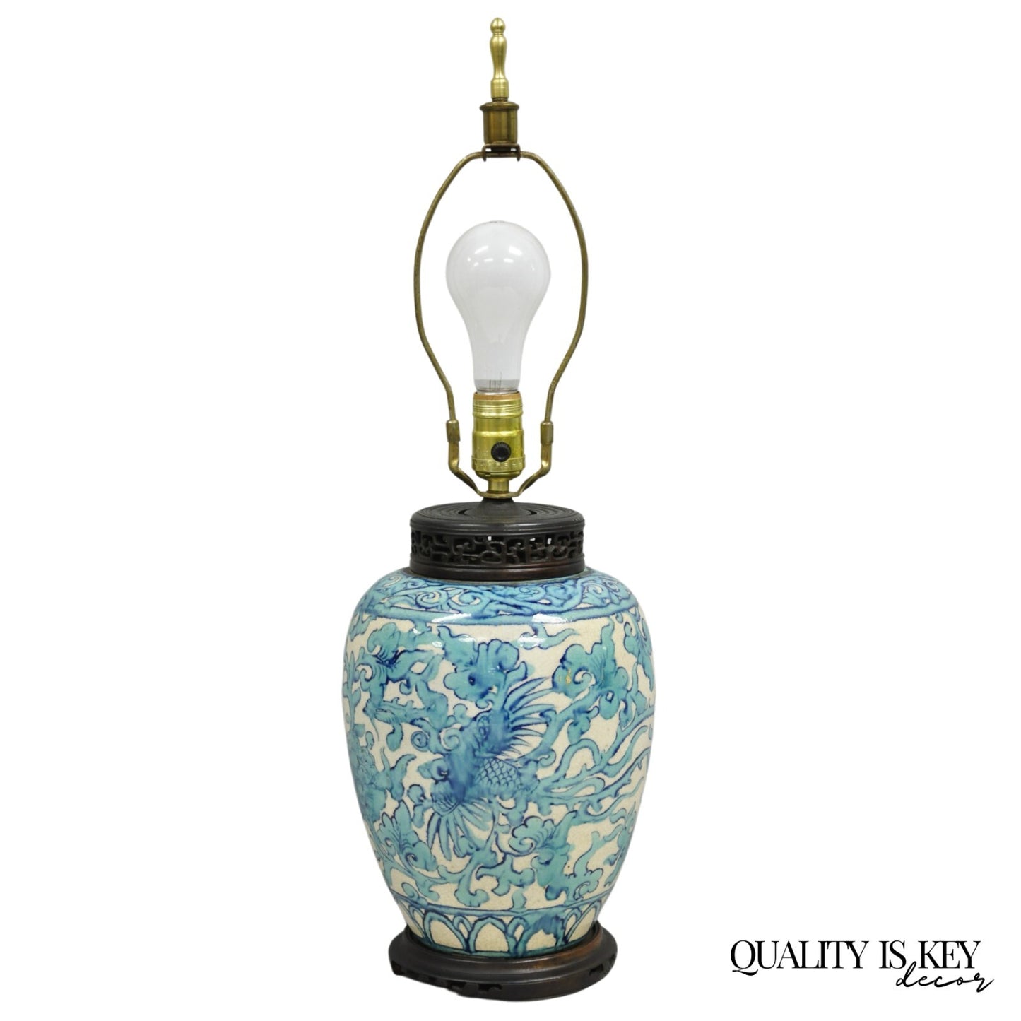 Antique Chinoiserie Chinese Porcelain Blue Ginger Jar Oriental Table Lamp