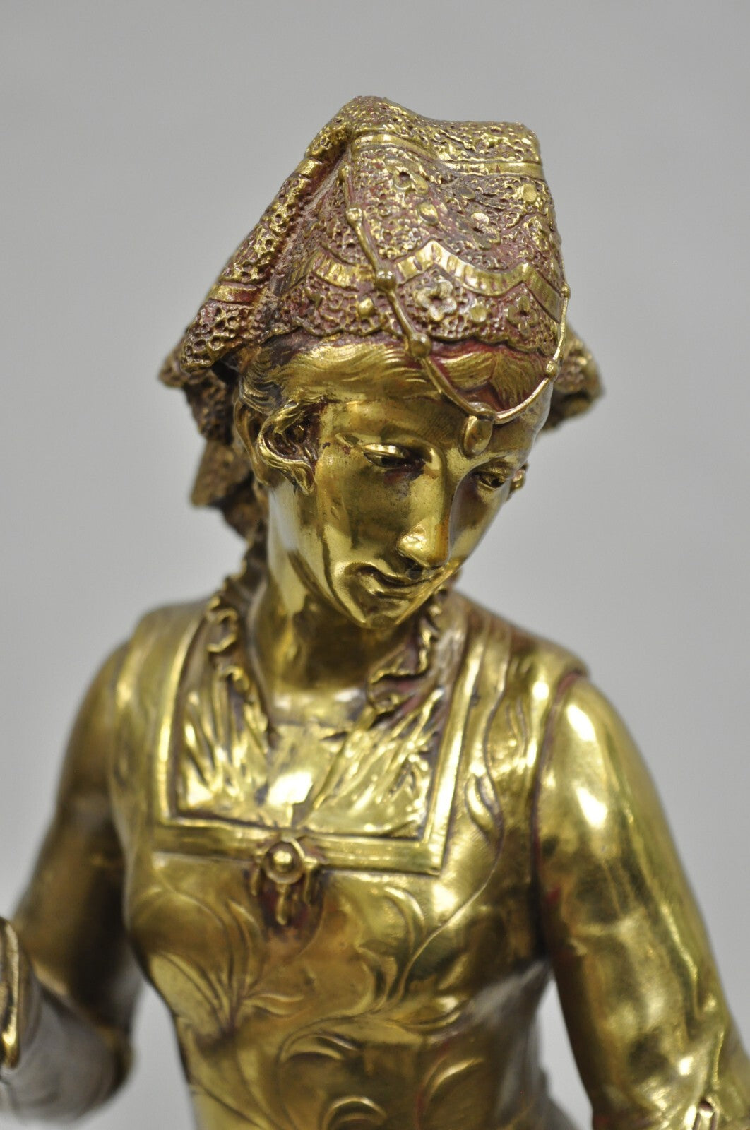 Antique French Victorian 18" Bronze Maiden Sculpture after Adrien Etienne Gaudez