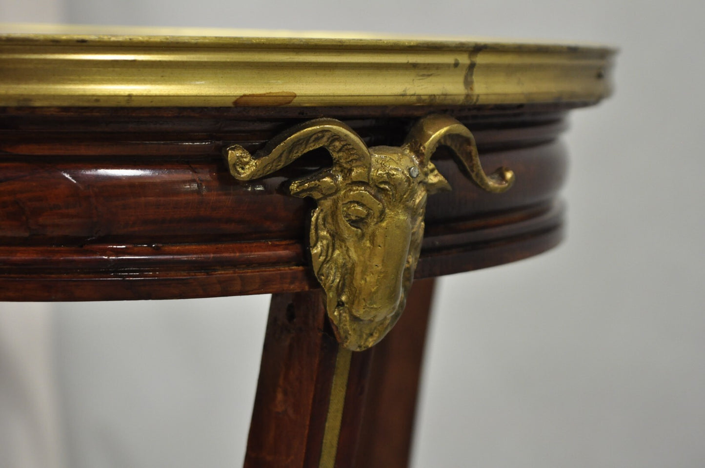 Vintage French Louis XVI Style Bronze Rams Head Ormolu 3 Tier Round Side Table