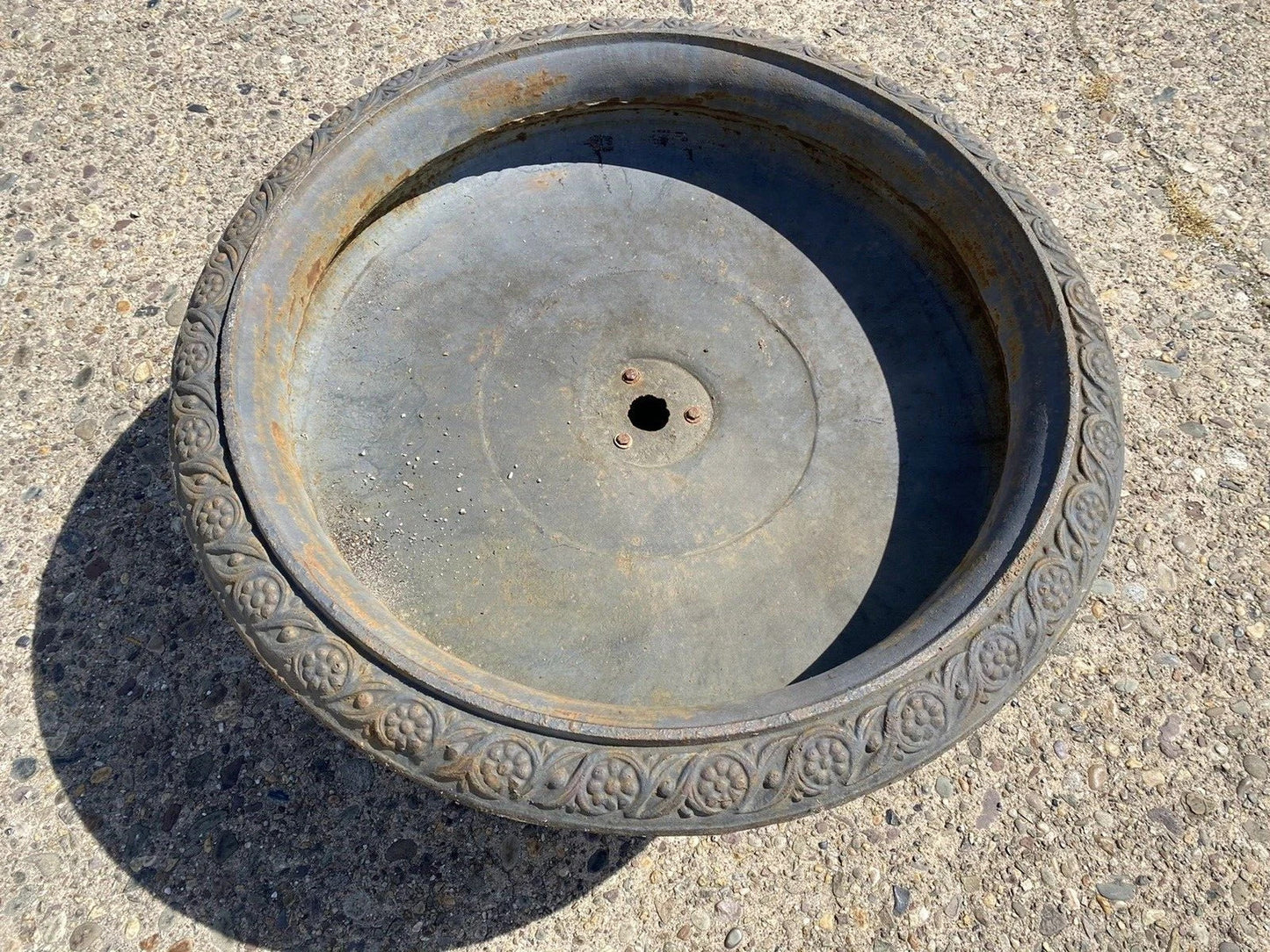 Vintage French Style Cast Iron Low and Wide 34" Round Outdoor Garden Planter
