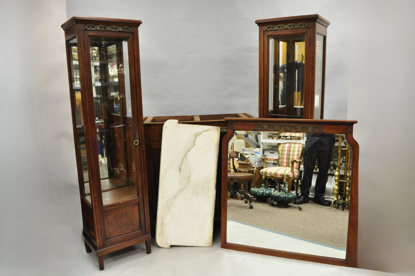 Antique French Louis XVI Style Marquetry Inlay Sideboard Buffet Curio Cabinet