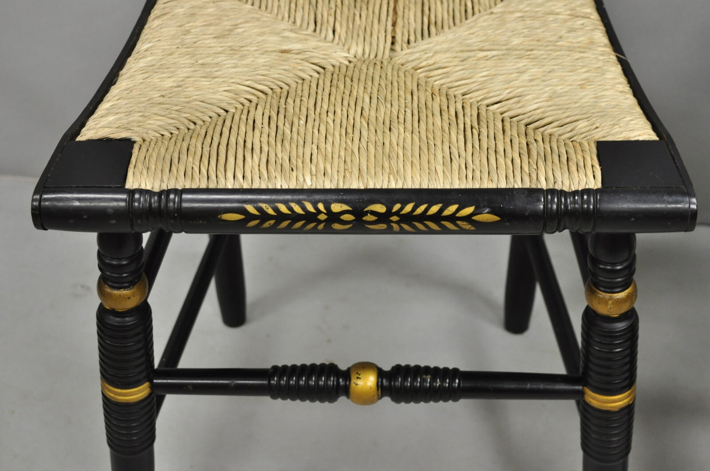 Vintage Nichols & Stone Hitchcock Harvest Stencil Painted Black Side Chair Pair