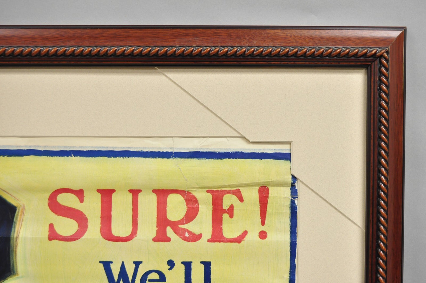 1918 World War 1 "Sure We'll Finish The Job" Victory Liberty Loan Framed Poster