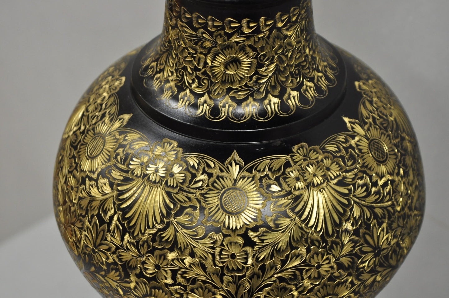 Vintage Syrian Anglo Indian Ornate Floral Etched Brass Tall Table Lamp