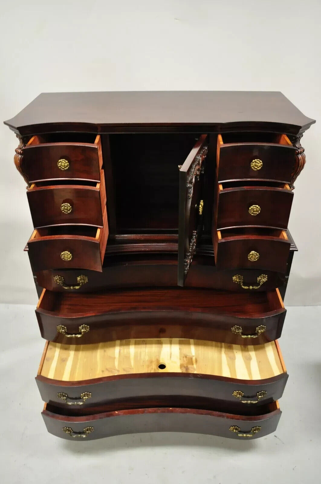 Antique Mahogany Chinese Chippendale Hollywood Regency Highboy Chest Dresser