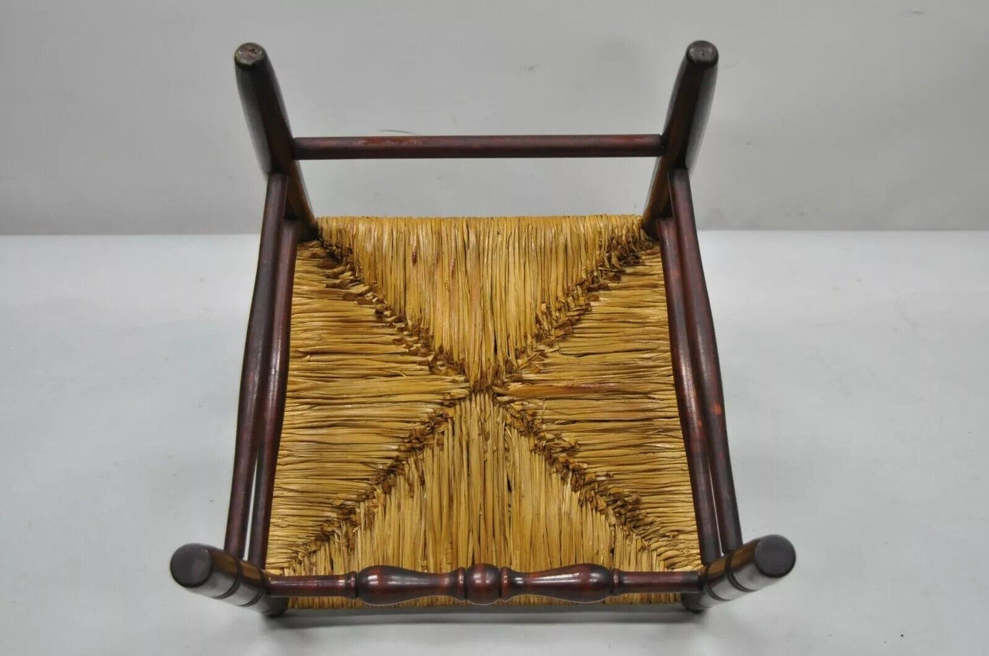 Antique American Primitive Cherry Wood Woven Rush Seat Ladder Back Side Chair