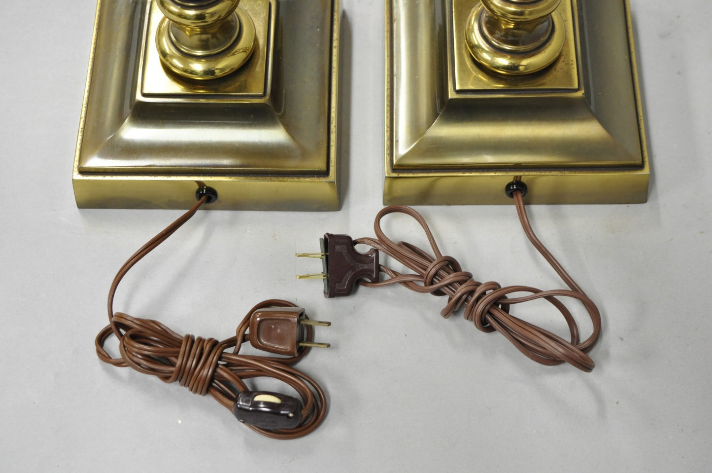 Vintage Stiffel French Neoclassical Style Flame Torch Brass Table Lamps - a Pair