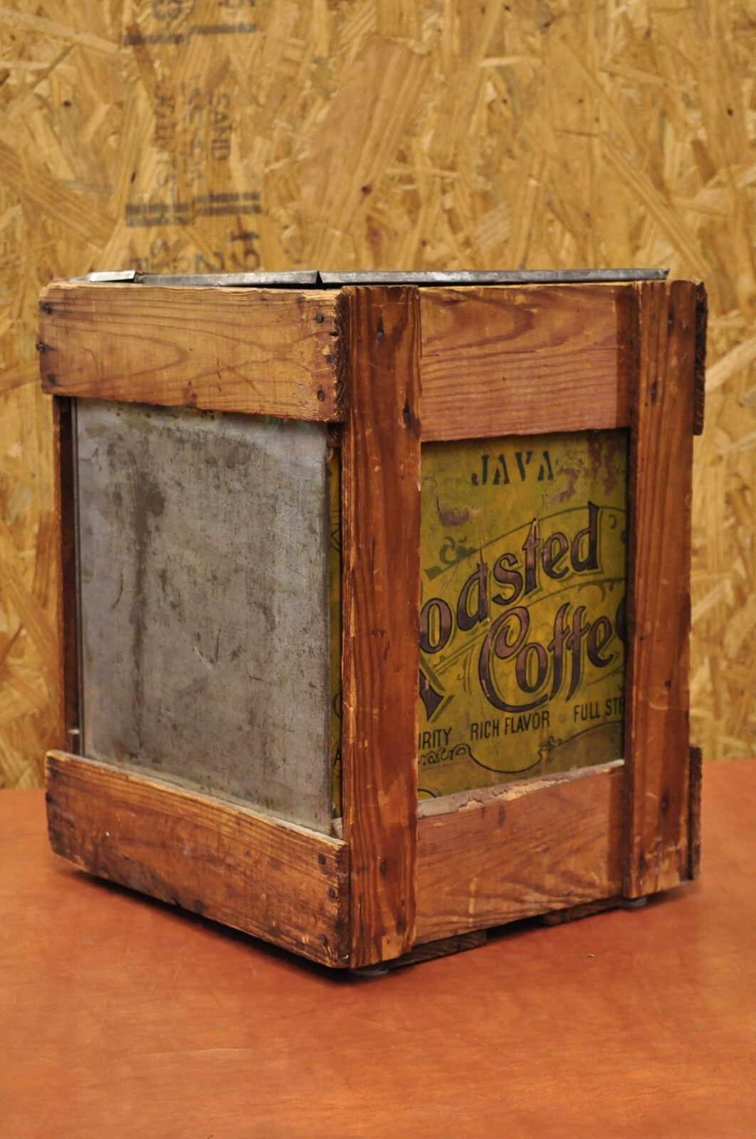 Antique J.O. & G.N. Rowe Co Oneonta, NY Yellow Tin Coffee Hopper Store Spice Bin