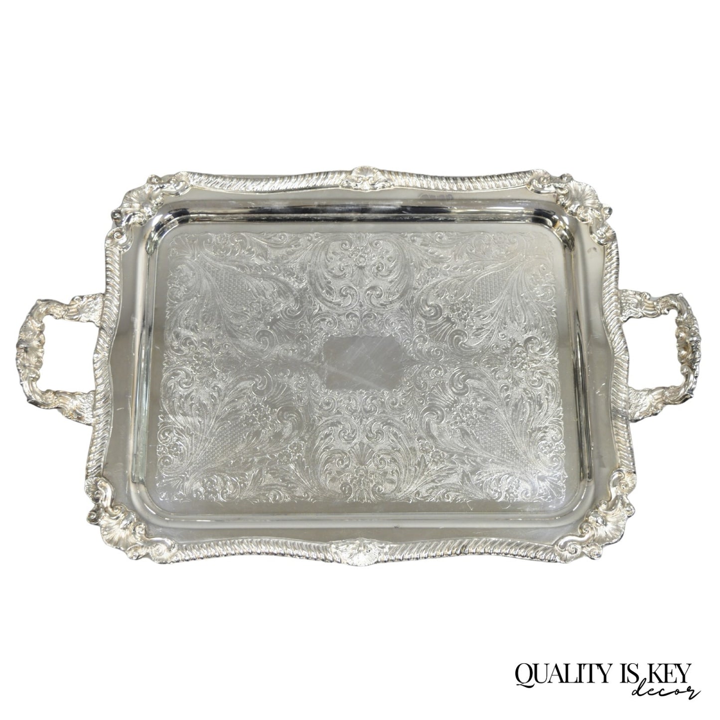 Vintage Sheridan Victorian Silver Plated Ornate Bar Serving Platter Tray