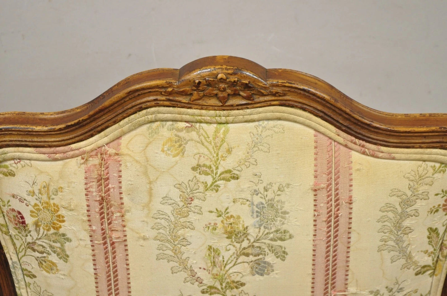 Vintage French Louis XV Style Small Boudoir Accent Side Chair w/ Pink Stripes