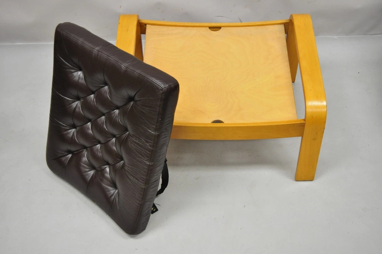 Vintage Noboru Nakamura Poang for Ikea Bentwood Brown Leather Footstool Ottoman