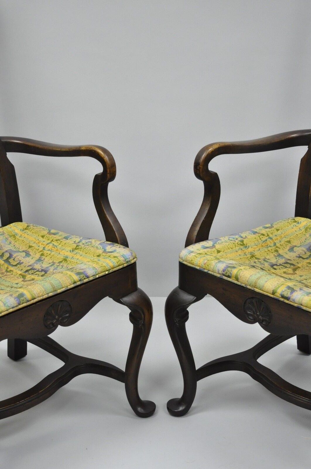 Vintage Italian Baroque Swedish Rococo Style High Back Dining Arm Chairs - Pair