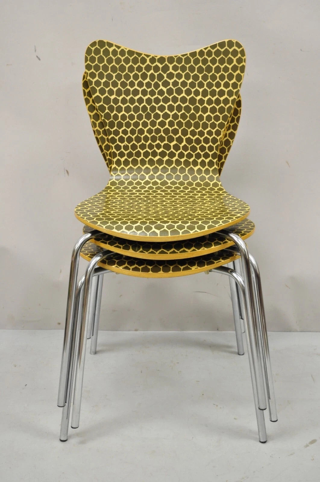 Modern Honeycomb Print Arne Jacobsen Series 7 Style Side Chairs - Set of 3