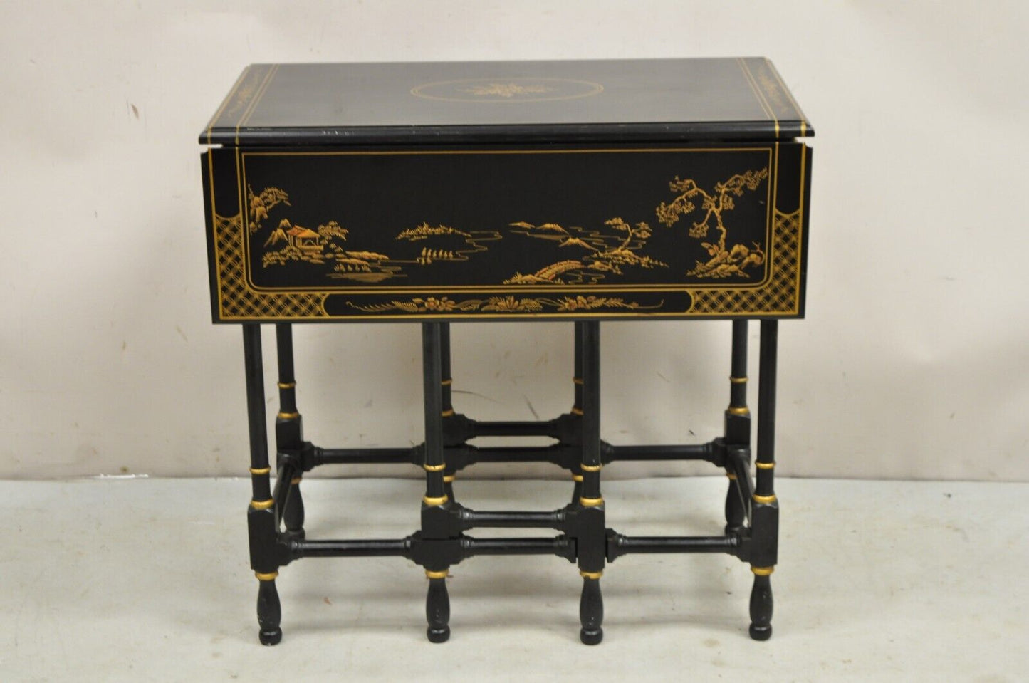 Drexel Et Cetera Asian Chinoiserie Black Lacquer Small Gateleg Side Table